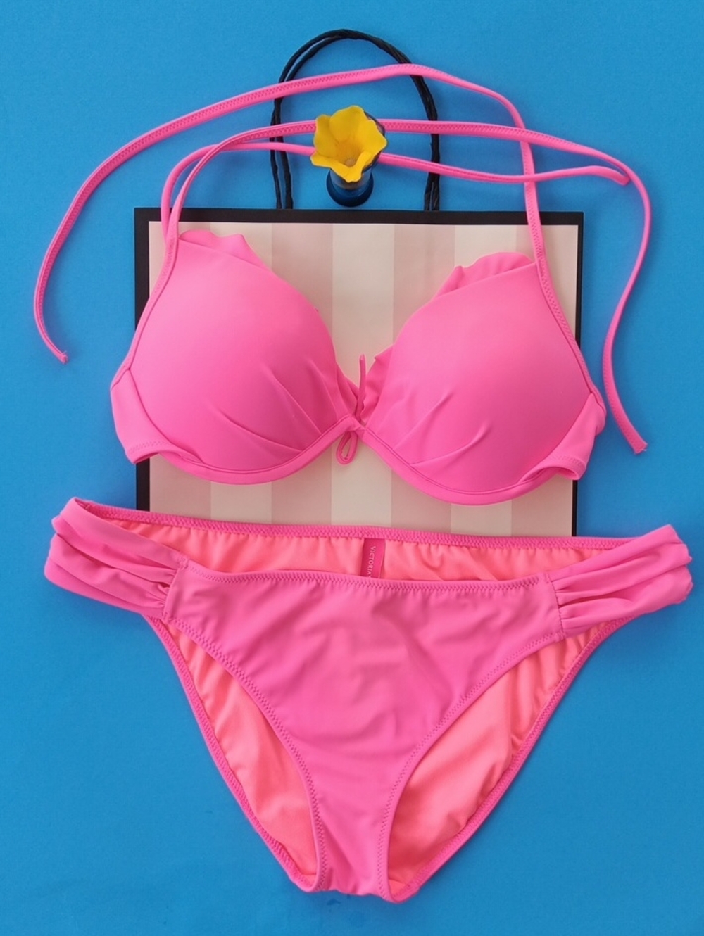 Victoria's Secret Hot Pink Padded Halter Bikini SetVi Size 36B +L